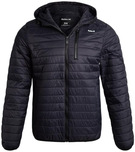 Hurley Mens Puffer Jacket - Lightweight Packable Insulated Winter Coat for Men - Weather Resistant Quilted Outdoor Jacket, Size Large, Navy