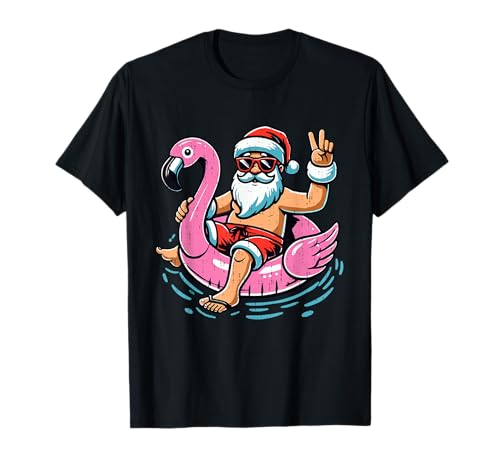 Christmas in July Shirt Boys Kids Santa Flamingo Summer Xmas T-Shirt