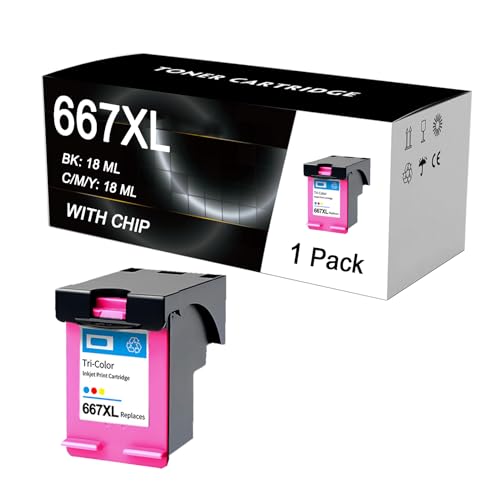 POLGDW 667 667XL Paquete Combinado De Cartuchos De Tinta, Cartuchos De Tinta 667 para Impresoras para HP DeskJet Ink Advantage 1275 2374 2375 2376 2775 2776, 6475 6476, 6075,Color-1 Pack