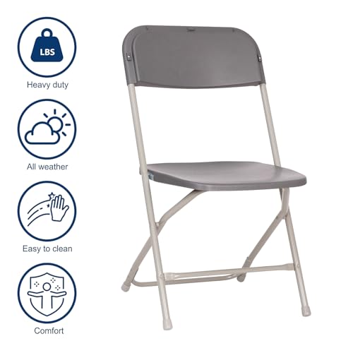 Image of Flash Furniture Hercules Big and Tall Commercial Folding Chair - Extra Wide 650LB. Capacity - Durable Plastic - Gray, 4-Pack