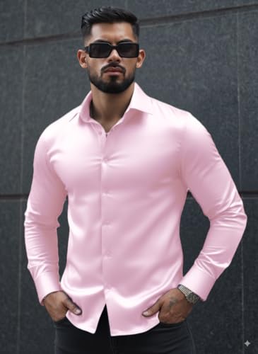 Image of IndoPrimo Men's Stylish Solid Satin Casual Shirt for Men Full Sleeve