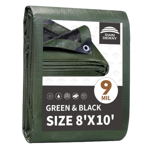 Swing Arms May Swing Back to back of Dump Body - Easy Cover Tarping Systems 5 RAINDEWAY Tarps 8x10 Feet,Tarp Waterproof,9Mil Thick,Finished Size,Multipurpose Poly Tarp Cover with Metal Grommets and Reinforced Edges,Green/Black Tarpaulin