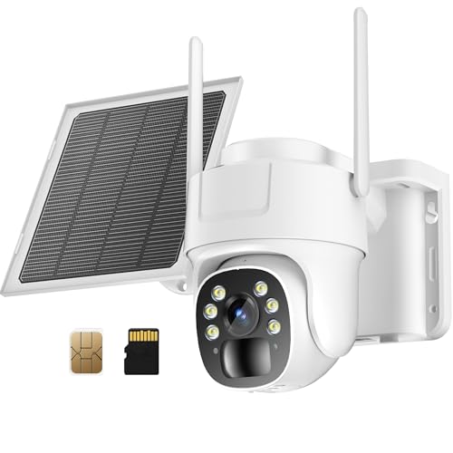 KKB 4G LTE Cellular Security Camera, No WiFi Security Camera Outdoor Built-in SIM Card and 64GB SD Card, Solar Powered, 2K Wireless Cam Color Night Vision, PIR Motion Sensor, PTZ 355° View, 2 Way Talk