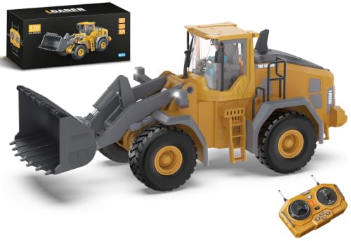 KIDMARKT Metal RC Wheel Loader Toy | 9-Channel Remote Control Construction Truck with Realistic Lights & Sounds, 1:20 Scale Rechargeable Vehicle for Boys Ages 3-12, STEM Engineering Gift for Kids 2026