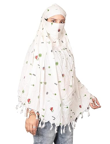 Image of Cotton Long Scarf Cum Mask Scarves Usable for Vehicle Driver | White Printed Design Fabric | Universal Size | Soft & Breathable Sun Protection | For Girl & Women