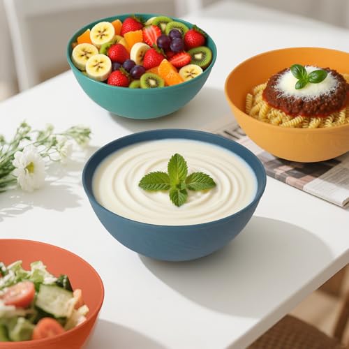 Image of Unbreakable Large Cereal Bowls 40 OZ, Wheat Straw Bowls Set of 6, Alternative Plastic Bowls for Kitchen, Outdoors, Microwave & Dishwasher Safe Bowl Set for Salad, Cereal, Soup, Ramen, Multi