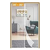 Yotache White Upgraded Polyester Magnetic Screen Door Fits Door Size 30 x 80, Screen Size 32' x 81' Heavy Duty for Home Apartment Door with Full Frame Hook&Loop Strip