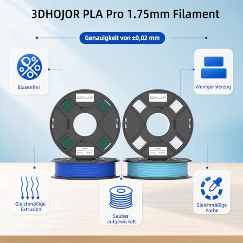 Image of 3DHoJor PLA+ 3D Printer Filament Bundle, Multicolor PLA+ Filament 1.75mm, Vacuum Packed, 0.25kg*8 Pack, 2kg Total, White+True Red+Orange+Yellow+Green+Space Blue+Blue+Pink