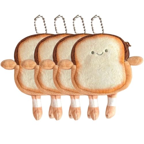 4pcs Plush Coin Purse Cartoon Bread Coin Pouch Bag Children Earphone Bag Wallet Key Holder Bag Bag Pendant for Small Items