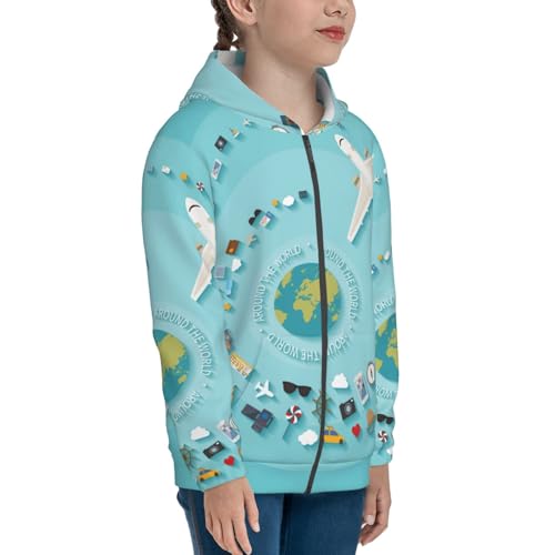 Travelling on Airplane Kids Pullover Hoodies Boys Zip Up Sweatshirts Girls Athletic Clothes with Pocket4