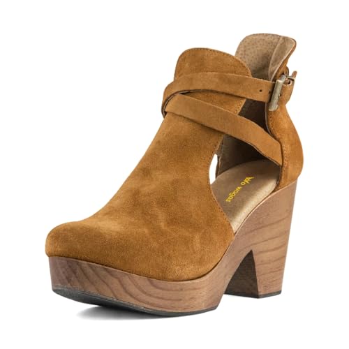 Women Platform Rounded Toe Cutout Ankle Boots Strap Buckles Cork Chunky High Heel Booties Casual Work Office Shoes Size 4-16 US