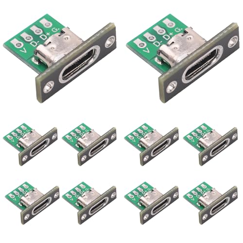 Teansic 10PCS Type C Female Socket Converter Board,USB 3.1 Female Connector with Black Fixing Plate
