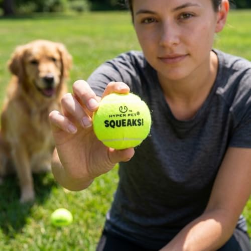 Image of Hyper Pet Squeaks! Tennis Balls Dog Fetch Toys, Medium 2.5 Inch, Pack of 2