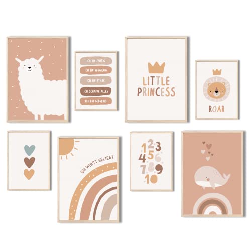 MeinBaby123® Lot de 8 posters pour chambre d'enfant,Format A4,Décoration murale,Décoration pour chambre d'enfant,Boho,Poster mural de qualité supérieure (alpaga et amis,Lot de 8 pièces) Cover