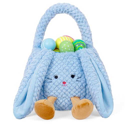 Easter Basket Plush for Kids, Cute Bunny Easter Bucket Egg Hunt Bag Boys Girls Festivals Gift