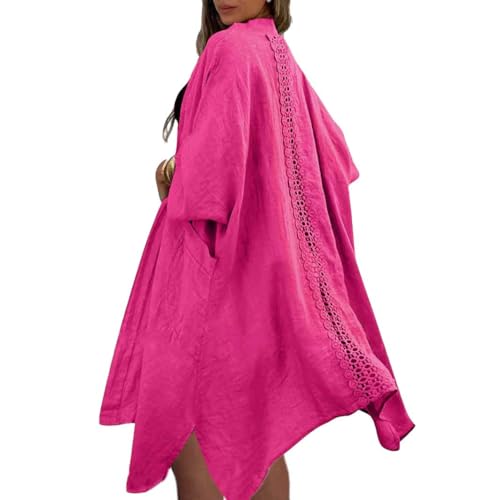 Image of chouyatou Women's Boho Crochet Eyelet Open Front Irregular Long Cotton Beach Coverup Cardigan Shirt Blouses