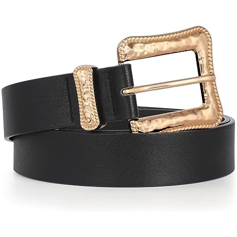 JASGOOD Plus Size Women's Leather Belt for Jeans Pants, Fashion Ladies Waist Belt with Gold Buckle Cover