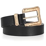 JASGOOD Plus Size Women's Leather Belt for Jeans Pants, Fashion Ladies Waist Belt with Gold Buckle (Black, Fit waist size 24''-30'')