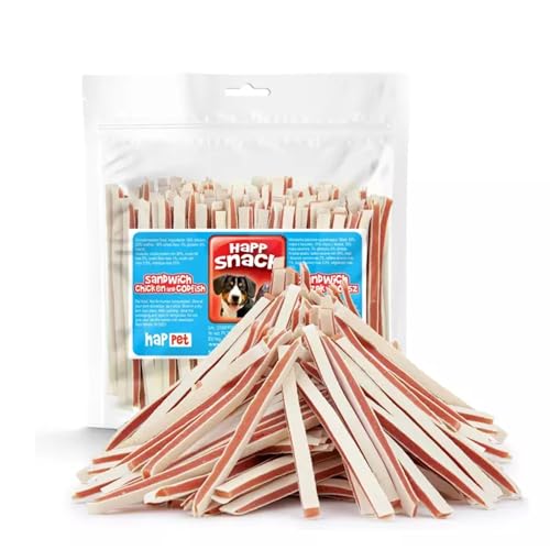 HAPPET Hundegröße - Hähnchen- Dorschsandwich 500g - natürlicher Trainingsbeiß, eiweiß- und fettarme Leckerei, gesunder Snack zur Unterstützung der Hygiene von Zähnen und Zahnfleisch bei Hunden