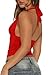 LCNBA Women's Sexy Backless Tie Up Halter Crop Top Deep V Neck Going Out Tops Red Small