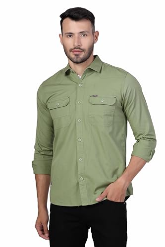 Image of Men's Cotton Twill Utility Shirt | Full Sleeve Button-Down Casual Shirt | Dual Chest Pockets | Comfortable Regular Fit | Everyday Wear