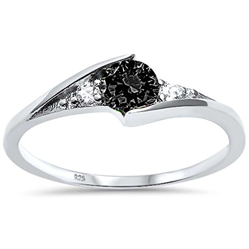Oxford Diamond Co Sterling Silver New Round Simulated Black Onyx Solitaire Fashion Ring Sizes 8