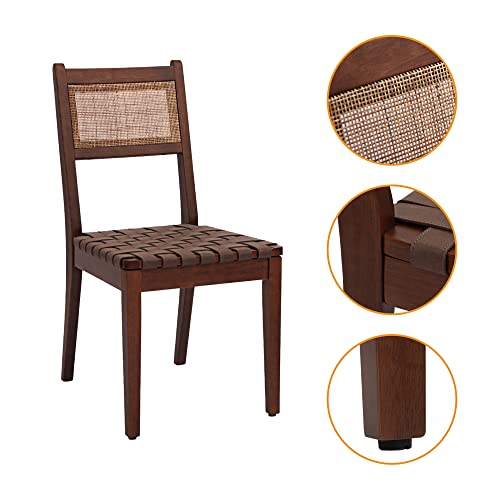 Canglong Chairs With Rattan Backrest And Vegan Leather Woven With Solid Wood Leg For Dining Room Bedroom Kitchen Restaurant, Set Of 2, Drak Brown #TOP29