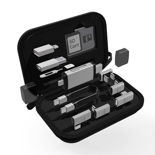 Ekoomar 10-in-1 Adapter Kit - Multi Charging Cable Converter - USB C to USB OTG - SIM Card Pin Ejector Tool | L-Shape Adapters - Waterproof Oxford Case - Storage Box - Universal Device Compatibility