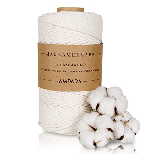 Ampara - Weiches Makramee Garn 5mm x 100m, 100% Baumwollgarn, Kettgarn (Garn Makramee ohne Chemie für hochwertige Handarbeitskunst)