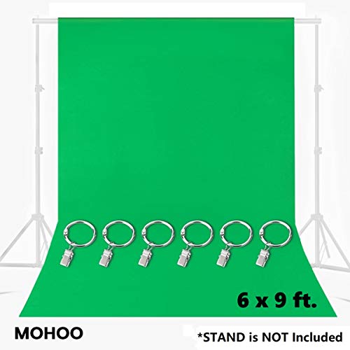 MOHOO 6x9FT Green Screen Backdrop, Green Muslin Backdrop with 6 Ring Metal Holding