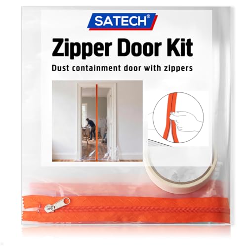 SATECH Plastic Zipper Door Dust Barrier Heavy-Duty Plastic Protector Sheeting with Zipper (Size 4 ft x 7.5 ft) for Construction Renovation Greenhouse DIY Projects (2 Pack)