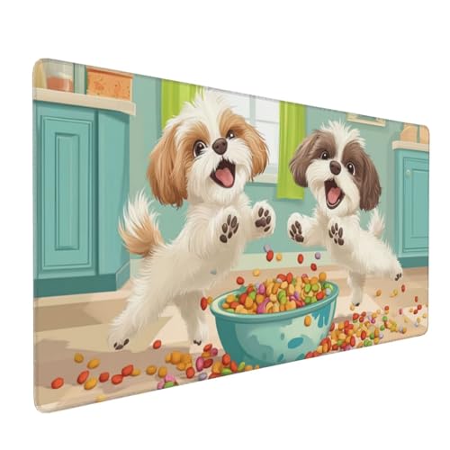Gaming Mauspad Hund Mauspad Groß 600x400x3mm Schreibtischunterlage Vernähte Kanten wasserdichte Waschbar, Verbessert Präzision und Geschwindigkeit, Gaming Zubehör, Geschenke für Männer (Küche) D-612