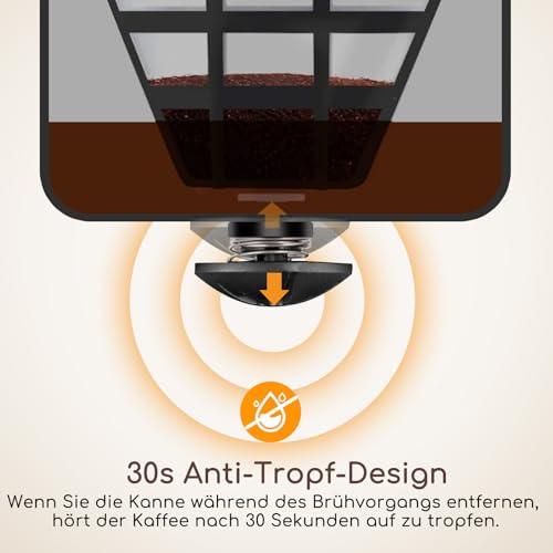 Aigostar Bonnie - Edelstahl Kaffeemaschine mit timer, 24H programmierbar, LCD Display, Warmhalteplatte, Abschaltautomatik, Tropfstopp, 800W, Filterkaffeemaschine mit Thermokaraffe, 10 Tassen, 1,2 L – Bild 7