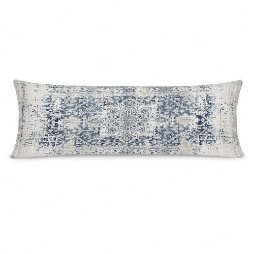 PIUD Retro Boho Blue Tribal 20x54 Body Pillow Cover, Boho Home Room Decor, Vintage Blue Ethnic Moroccan Decorative Long Body Pillow Cases for Bed Couch