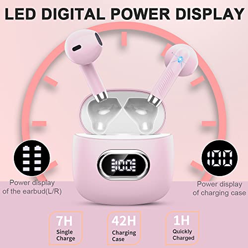 Wireless Earbud, Bluetooth 5.3 Headphones Deep Bass Bluetooth Earbud With 4 Mics, Bluetooth Earphones In Ear Noise Cancelling Wireless Headphones, Ip7 Waterproof 42H Ear Buds, Led Display Pink - 2023 #TOP3