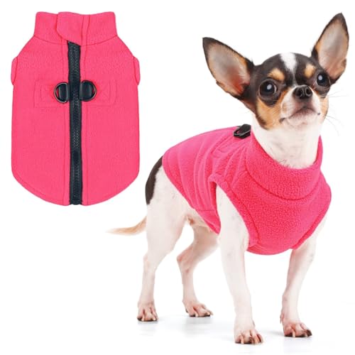 Image of Soft & Comfortable Dog Jacket - Cozy Zip-Up Sweater Vest with Leash Hook, Easy-On Pet Coat for Walks, Outdoor Play, and Everyday Adventures. Pink S