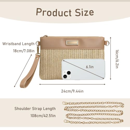 Image of Straw Clutch Purses for Women, Bohemian Straw Handbag Small Summer Beach Bag Wristlet Wallet with Zip