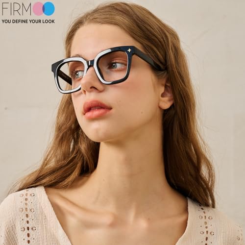 Image of Firmoo Oversized Blue Light Glasses for Women Men Large Frame Anti Eyestrain & UV Protection Computer Gaming Blue Blocker Eyeglasses(Glare Black)