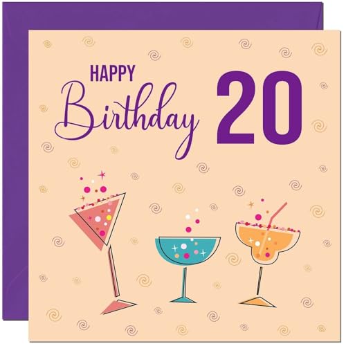20th Birthday Card for Women - Cocktails - Any Age ladies Birthday Card for 20 Year old twenty twentieth