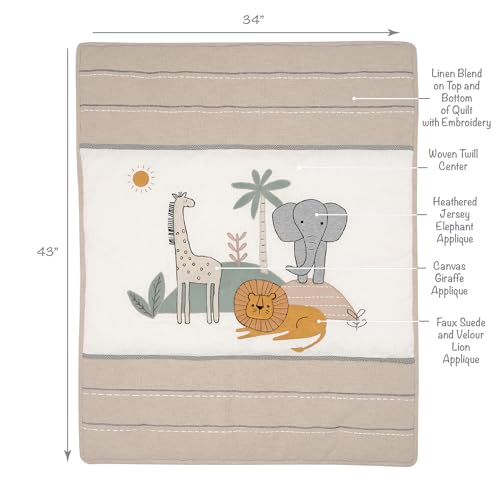 Image of Lambs & Ivy Jungle Adventure Linen /Cotton 3-Piece Nursery Baby Crib Bedding Set, Cream