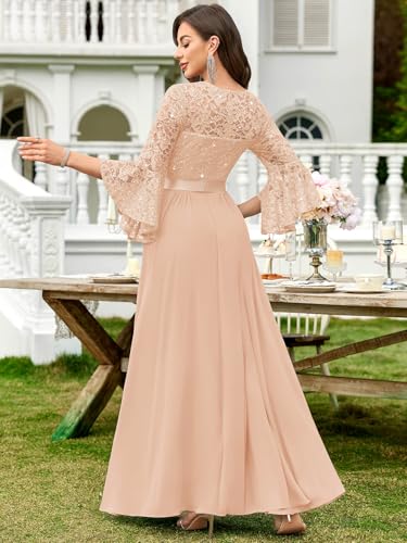 Image of Miusol Women's Formal Sparkle Sequin Lace Bell Sleeve Evening Party Maxi Dress