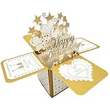 Goldene Karte zum 50. Hochzeitstag, 3D Gold Pop Up Karte für Goldene Hochzeit Jahrestag mit Umschlag Grußkarten Romantisches Geschenk für Paare Ehefrau Ehemann Eltern