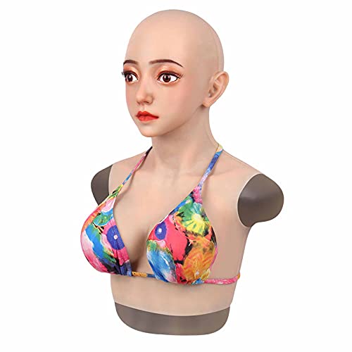 Masque en silicone féminin réaliste avec plastron en coton doux pour cosplay
