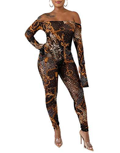 Salimdy Sexy Two Piece Club Outfits for Women - Lace Mesh See Through Long Sleeve Bodysuit Tops + Long Pants Set Clubwear Black S