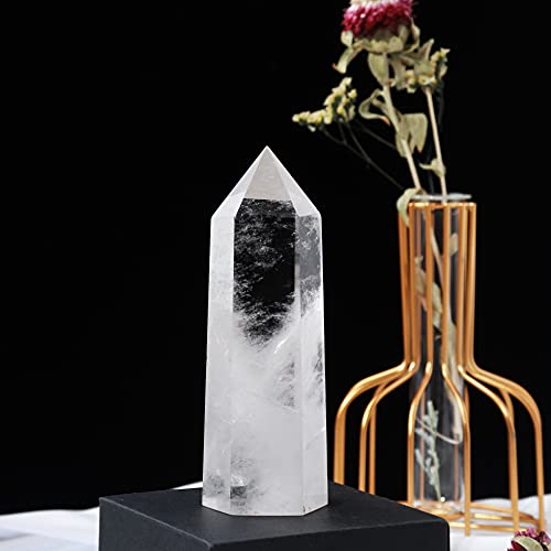 Runyangshi Large Clear Quartz Healing Crystal Wand 4.72"-5.11" Crystal Tower 6 Faceted Single Point Crystal Prism Wand Natural Quartz Stones For Meditation Reiki Chakra Therapy Home Decor Gift #TOP3