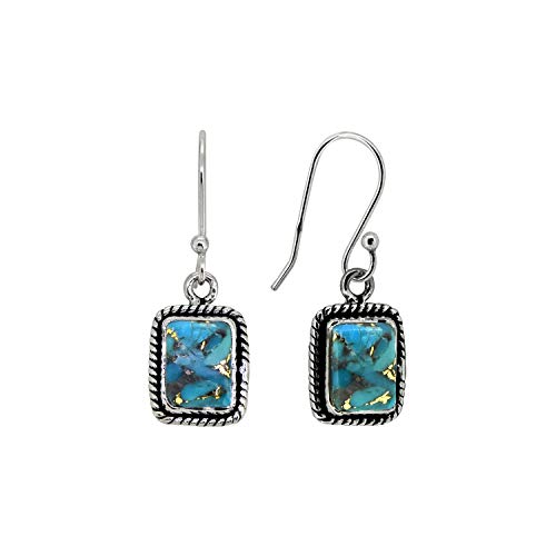YoTreasure 7x9 MM Blue Turquoise Dainty Dangle Earrings .925 Sterling Silver