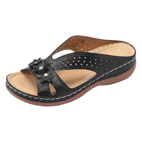 Generico Sandalias planas para mujer de verano elegantes abiertas, zapatillas de tacón plano de moda suave sandalia de playa de verano cómodas zapatillas transpirables ligeras zapatos de exterior para