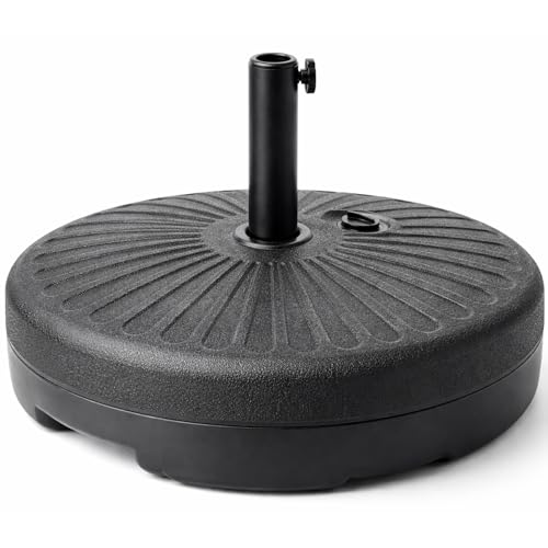 Dawsons Living Round Parasol Base Fillable 21kg Heavy Duty Round Plastic Garden Umbrella Holder Stand Weight Base Water Sand Filled For 38mm and 48mm Poles Black