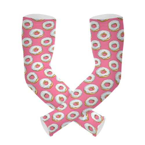 ALAZA Donut Cute Gardening Sleeves Cooling Arm Sleeves Sun Protection Thumb Hole Arm Covers for Women Men