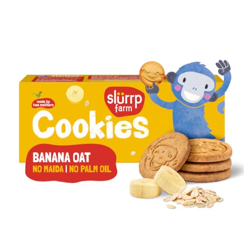 Image of Slurrp Farm No Maida No Palm Oil Banana Oat Multigrain Cookies | Yummy Biscuits made with Oats, Jowar and Whole Wheat Flour | Tasty Cookies for Kids | 80g
